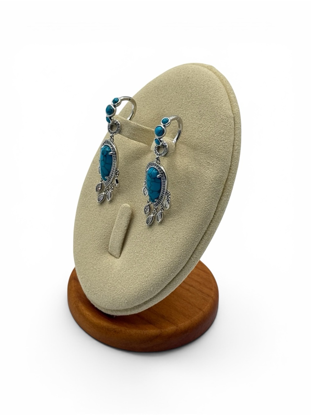 Turquoise Stone‎ Drop Earrings with Silver Accents